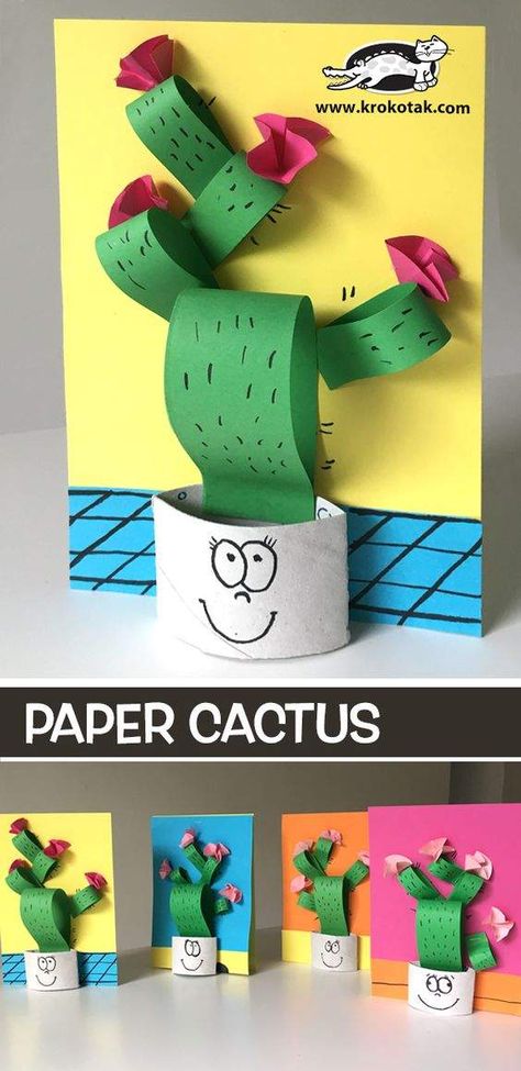 50+ Paper Crafts for Kids to Inspire the crafty mind and creative child in your home - Hike n Dip Paper Cactus, Cactus Craft, Classroom Crafts, Paper Crafts For Kids, Childrens Crafts, Easy Paper Crafts, Preschool Art, Craft Activities For Kids, Kids Art