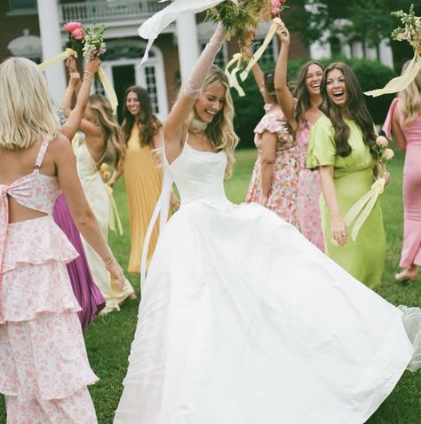 Yellow Bridesmaids, Fairy Wedding, Pink Green Yellow, Green Bridesmaid, Garden Party Wedding, Wedding Prep, Yellow Wedding, Wedding Goals, Southern Wedding