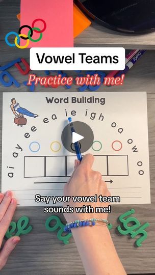 45K views · 645 reactions | Vowel Teams🥇Practice this sound drill 3 times! 🥇Comment below if you would like these new sports themed mats! 🔗 I was inspired by the Olympics to make these. 💙💛🖤💚❤️What’s your favorite sport to watch during the Olympic Games? I love watching gymnastics and swimming! 👉Follow @farmerlovesphonics for more phonics drills! #phonics #vowelteams #vowels #learntoread #teachers #tutors #parents #scienceofreading #sounddrill #phonemes #graphemes #primaryteacher #structuredliteracy | Farmer Loves Phonics | Farmer Loves Phonics · Original audio Vowel Teams, Vowel Team, The Olympic Games, Word Building, Primary Teachers, The Olympics, Sports Theme, Learn To Read, Olympic Games