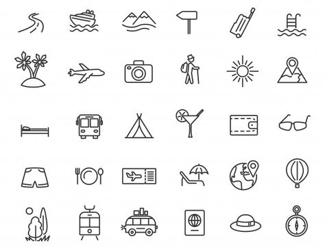 Traveling Symbols, Travel Icon Design, Traveling Icon, Travel Symbols, Camera Travel, Travel Vector, Cover Design Inspiration, Minimal Travel, Zestaw Ikon