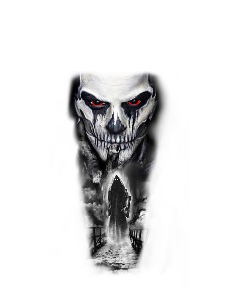 Tattoo Ideas For Men Scary, Scary Men Tattoos, Scary Tattoos Dark Art Sleeve, Good And Evil Tattoo For Men, Horro Tattoos Sleeve, Gothic Animal Tattoo, Evil Skull Tattoo Dark Art, Dark Tattoos For Men, Black And Grey Tattoos For Men