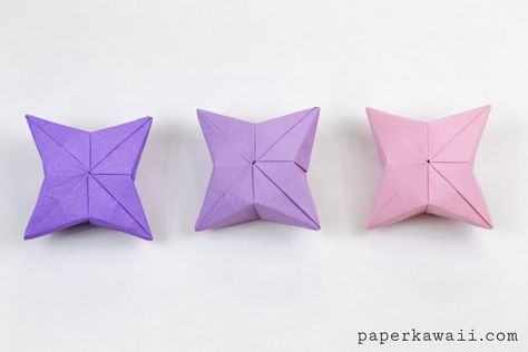 3D Origami Puffy Star Tutorial - Paper Kawaii Origami Jewelry Box, Puffy Stars, Star Origami, Paper Kawaii, 4 Point Star, Origami Yoda, Origami Star Box, Cloud Decoration, Origami Models