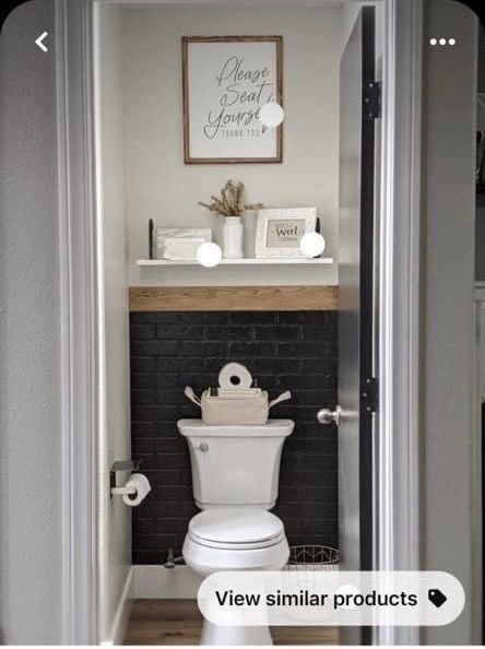 Half Bathroom Above Toilet, Gap Between Toilet And Wall, Potty Room Decor Small Spaces, Small Toilet Area Ideas, Half Bathroom Ideas Narrow, Potty Closet Bathroom Ideas, Narrow Half Bathroom Ideas Small, Tiny Water Closet, Seperate Toilet Room Ideas