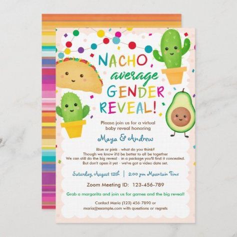 Fiesta Gender Reveal Party, Mexican Theme Baby Shower, Pregnancy Gender, Virtual Baby Shower Invitation, Gender Reveal Party Theme, Gender Reveal Themes, Baby Reveal Party, Boho Baby Shower Invitations, Gender Party