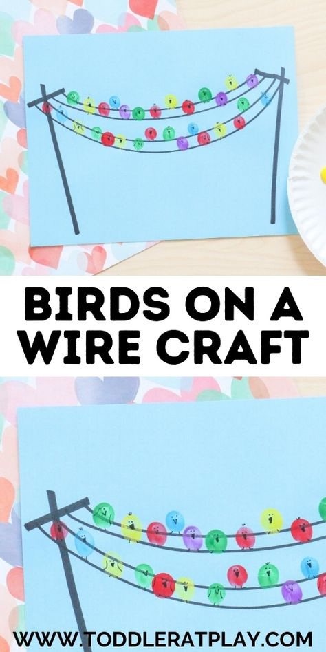 Birds on a Wire Craft - Toddler at Play Fingerpaint Kids Crafts, Kids Crafts Ideas, Bird Crafts Preschool, Time Craft, Nature Camp, Prek Crafts, Storytime Crafts, Sketchbook Layout, Sensory Exploration