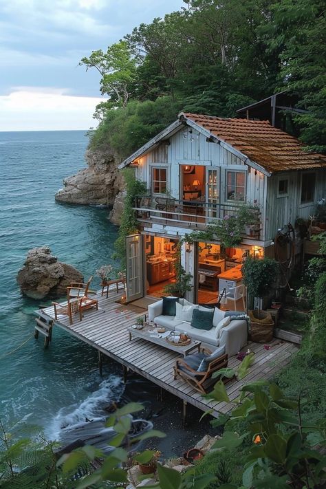 Seaside Cabin, Hammock Life, Mountain Architecture, Cabin Inspiration, White Fence, Life Vision, Cottage By The Sea, Dream Beach, Small Cabin