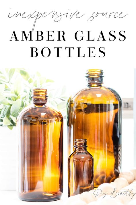 Start your amber glass bottle collection with this surprising and inexpensive source! These brown bottles are perfect for Fall decorating. Glass Jar Decoration, Amber Spray Bottle, Brown Glass Bottles, Amber Glassware, Bottle Collection, Glass Bottle Diy, Bottle Diy, Recycled Glass Bottles, Brown Bottles