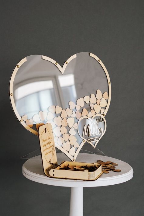 Sign A Heart Sign For Wedding, Heart Guest Book Frame, Country Wedding Guest Book, Rustic Wedding Guest Book Ideas Wood Signs Heart, Wooden Heart Guest Book, Wedding Drop Box Guest Book Wooden Hearts, Wooden Guest Book, Alternative Gifts, Heart Shaped Frame