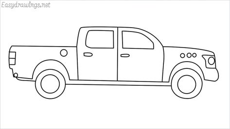 Drawing Of Trucks Easy, Simple Truck Drawing, How To Draw A Truck, Cool Car Drawings Easy, How To Draw A Car, Simple Car Drawing, Car Drawing Pencil, Car Drawing Easy, Truck Drawing