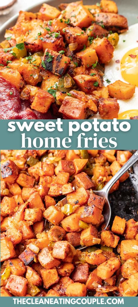 Sweet Potato Hashbrowns Easy, Sweet Potato Stir Fry Recipes, Fried Sweet Potatoes Skillet, Chilli Bar, Sweet Potato Scramble, Sweet Potato Hashbrowns, Potato Home Fries, Sweet Potato Home Fries, Sweet Potato Breakfast Recipes