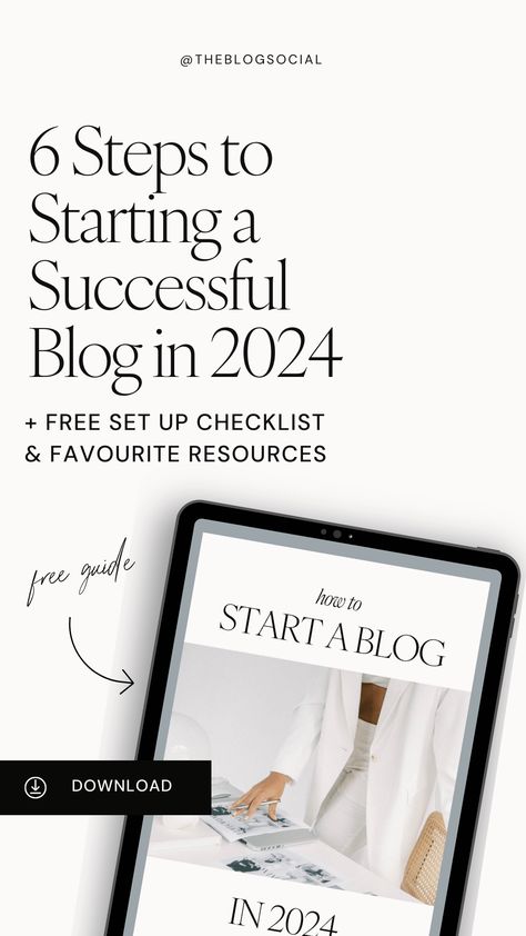 6 Steps to Starting a Successful Blog in 2024 + Free Checklist | The Blog Social Ready for a 2024 blogging adventure? Follow these 6 Steps to Starting a Successful Blog and make your dream blog a reality! Plus, grab your FREE Blog Setup Checklist. Click the link now to begin your journey and learn how to start a blog that rocks! Starting A Blog, Free Checklist, Blog Niche, Blog Topics, Blog Tools, Start A Blog, Creating A Blog, Successful Blog, Blog Traffic