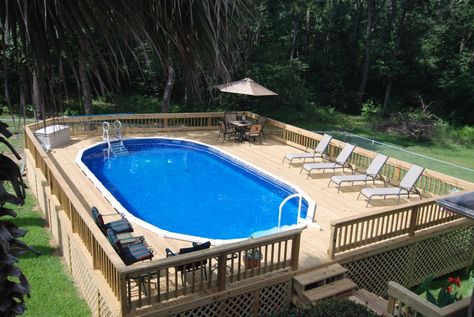 16' x 32' AG Pool and Deck Pool With Deck, Oberirdischer Pool, Moderne Pools, Backyard Renovation, Pool Deck Plans, Taman Air, Best Above Ground Pool, Swimming Pool Decks, Above Ground Pool Landscaping