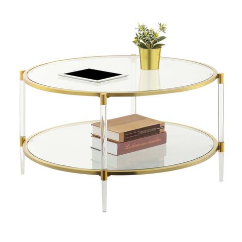 Lane Coffee Table, Center Table Living Room, Royal Crest, Glass End Tables, Mid Century Coffee Table, Tempered Glass Shelves, Acrylic Legs, Gold Coffee Table, Sofa End Tables