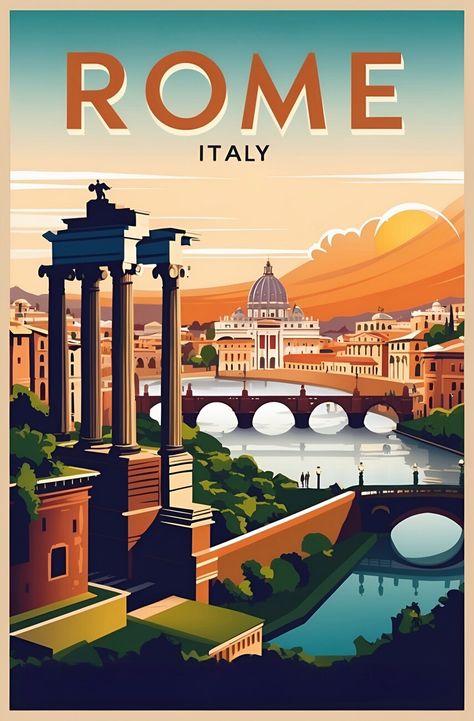 Rome Illustration, Rome Vintage, Decoration For Living Room, Scandinavian Minimalism, World Of Tanks, Vintage Illustrations, Vintage Canvas, Ancient Romans, Rome Italy