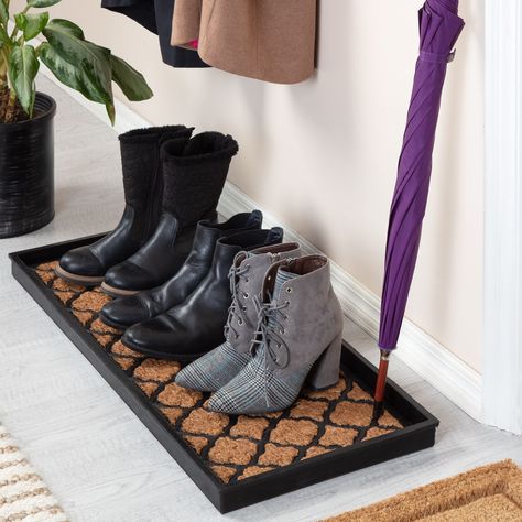 Boot trays don't have to be boring. The foundation of this collection begins with a premium, heavy-duty, waterproof tray made of natural and recycled rubber featuring a classic scroll design. Pretty Punch, Shoe Tray, Boot Tray, Boot Storage, Entryway Shoe, Outdoor Boots, Rubber Boot, Scroll Design, Recycled Rubber