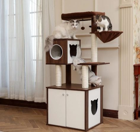 Modern Cat Tower, Luxury Cat Tree, Wooden Cat Tree, Chat Design, Large Cat Tree, Climbing Ladder, Modern Cat Tree, Litter Box Enclosure, Litter Box Furniture