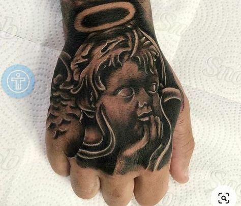 Hand Piece Tattoo, Best Hand Tattoos Men, Hand Tattoos For Guys Men, Angel Hand Tattoo, Unique Hand Tattoos, Hand Tattoo Designs, Full Hand Tattoo, Tattoo Style Art, Cool Tattoo Drawings