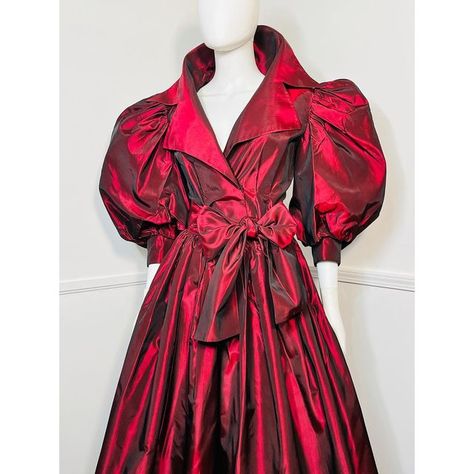 Irreverent Finery on Instagram: "1980s Vintage Victor Costa Evening Ensemble- DEADSTOCK • @etsy -DM $498 US Shipped & Insured • Small 38” | 26” | Free • Ummmmmm Excuse Me?!?!?!?! 1980s vintage deadstock-tags attached- 2 piece burgundy taffeta evening ensemble by Victor Costa. She owns EVERYTHING. One of my absolute favorite pieces to ever come through the shop. Iridescent deep burgundy taffeta that has a deep green-black tone when the light hits it. The top has a dramatic wide collar. Deep V n Victor Costa, Iridescent Dress, High Fashion Couture, Ball Gown Skirt, Deep Burgundy, Excuse Me, Vintage Holiday Dress, 1980s Vintage, 80s Fashion