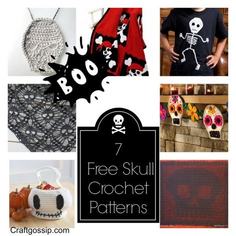 Free Pattern- Crochet Skull Round Up Skull Crochet, Crochet Skull Patterns, Crochet Cushion Pattern, Crochet Scarf Easy, Autumn Crochet, Lace Skull, Goth Kids, Crochet Wearables, Crochet Skull