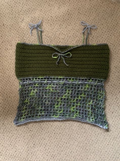 green tones with blue trim bow in front tie in back bow details on the straps fits size medium to large bust is 17.5 inches across 35 all the way around 7 hours of work Teal Crochet Top, Crochet Cami Top, Crochet Cami, Green Crochet, 7 Hours, Blue Trim, Green Tones, Large Bust, Cami Top