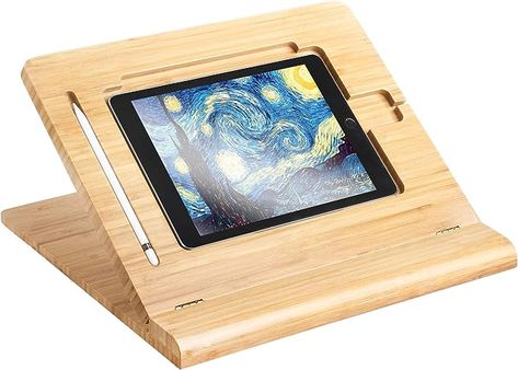 Holder Adjustable Foldable,Multi-Angle Bamboo Wooden Organizer Desktop Holder for iPad,Stable for Drawing,Watching,Typing (Support Multiple Devices) Ipad Holder For Car, Bamboo Drawing, Wooden Ipad Stand, Drawing Ipad, Fun Desk, Ipad Pro 3, Ipad Holder, Wooden Organizer, Drawing Accessories