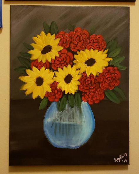 Roses and sunflowers. My favorite. 🥰❤🌻🌹 #painting #art #latenightpainting #artist #paint #artistsoninstagram #flowers #roses #sunflowers Roses And Sunflowers Drawing, Sunflowers And Roses Painting, Rose And Sunflower, Roses And Sunflowers, Paint Crafts, Sunflowers And Roses, Vase Painting, Sunflower Drawing, Paint Parties