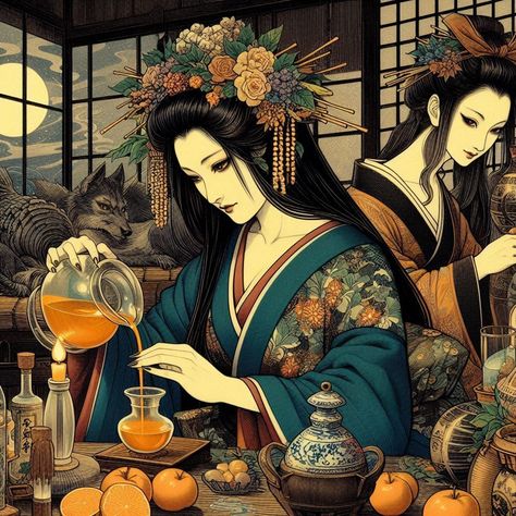 Witch Japanese Witch Art, Japanese Witch Aesthetic, Japanese Witch, Witch Anime, Anime Japanese, Ukiyo E, Witch Art, Witch Aesthetic, Japanese Anime