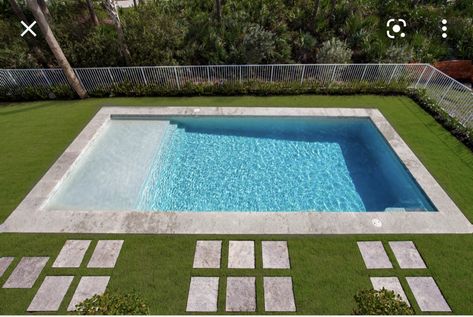 Rectangle Pool Designs, Modern Rectangle Pool, British West Indies Architecture, West Indies Architecture, Inground Hot Tub, Rectangle Swimming Pools, Beach House Pool, Small Pools Backyard, Sun Shelf