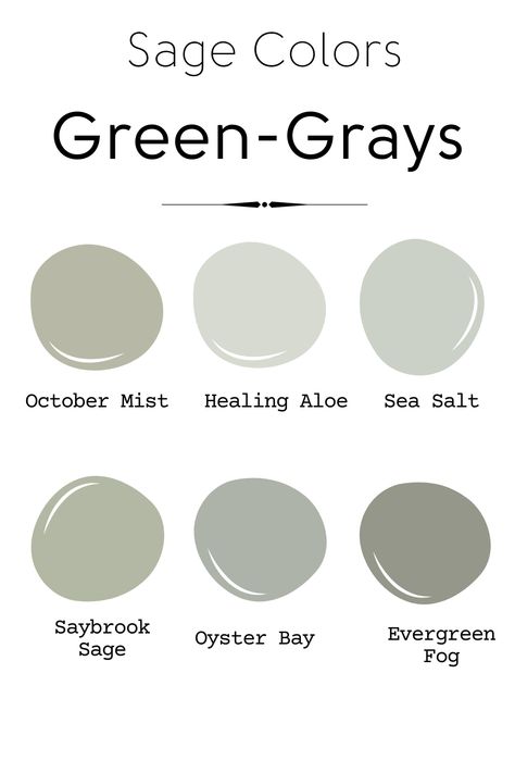 Gray Green Paint Colors, October Mist, Benjamin Moore Green, Sage Colors, Green Grey Paint, House Color Palettes, Farmhouse Paint, Paint Color Schemes, Real Homes