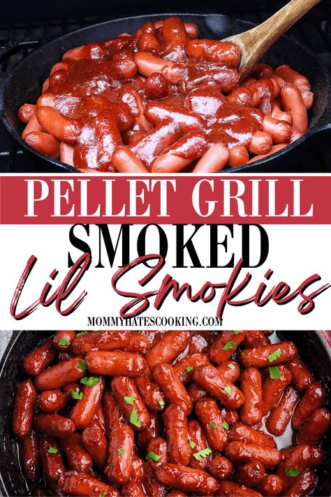 Smoked Lil Smokies, Smoked Wieners Lil Smokies, Smoked Sausage On The Grill, Smoked Little Smokies, Pellet Grill Appetizers, Bonfire Recipes, Little Weenies Recipe, Lil Smokies Recipes, Little Smokies Recipes