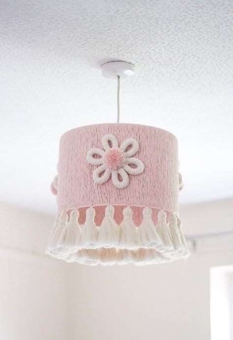 Polymer Clay Lampshade, Diy Yarn Decor, Macrame Lampshade, Money Making Projects, Nursery Color Scheme, Macrame Light, Colorful Room Decor, Handmade Chandelier, White Room Decor