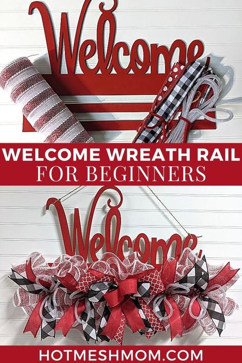 Wreath Rails, Ribbon Wreath Diy, Deco Mesh Wreaths Tutorials, Deco Mesh Wreaths Diy, Decorated Wreaths, Mesh Wreath Tutorial, Easy Diy Wreaths, Mesh Wreath Diy, Ribbon Wreath