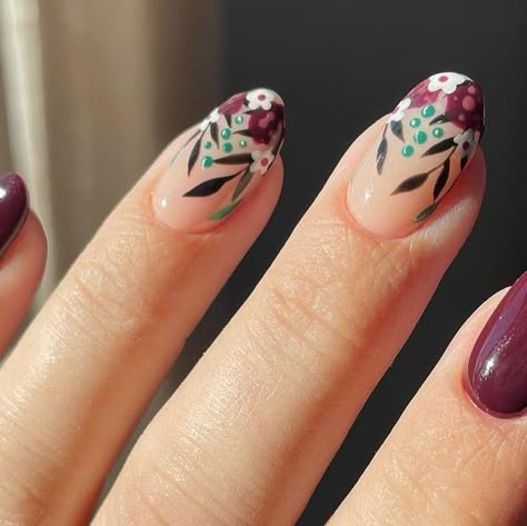 Fall Floral Nails, Bio Seaweed Gel, Fancy Nail Art, Ready For Autumn, Burgundy Bag, September Nails, Square Nail Designs, Fancy Nails Designs, Nail Products