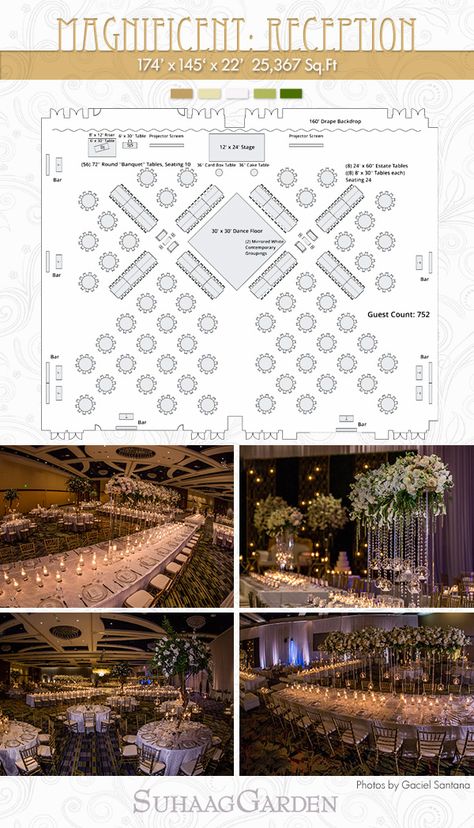 Magnificent Wedding Reception. Want to keep the magnificent wedding theme going? This is a floor plan that allows you to accommodate your many guests, featuring estate tables, rounds, and lounge furniture, you can also include all of the lavish centerpieces that will dazzle everyone in attendance. ------------------------------------- #suhaaggarden #stylingwithjilna #weddingreception #weddingtheme #weedingroom #weddingteables #roomtableformations #loungefurniture #tablescapes #centerpieces #tips 500 Guest Wedding Reception, Event Hall Plan, Wedding Layout Reception Floor Plans, Wedding Floor Plan Layout, Wedding Table Layouts Floor Plans, 2024 Sketch, Wedding Reception Tables Layout, Wedding Floor Plan, Wedding Table Layouts