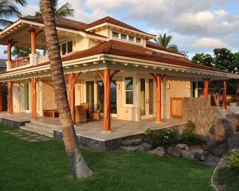 Veranda Design: 18 Photos of Decorating Ideas Hawaiian House Exterior, Hawaiian Architecture, Tropical Architecture Design, Tropical Exterior, Hawaiian House, Veranda Design, Hawaii House, Coastal Architecture, Hawaiian Homes