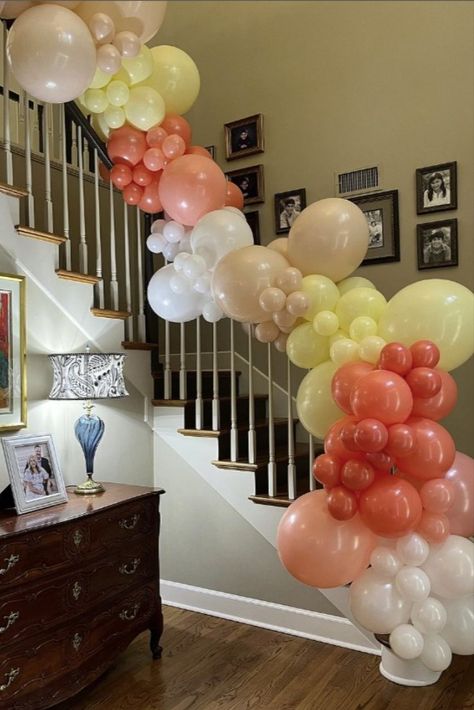 Elevate your event decor to new heights with our enchanting stairway balloons! Transform ordinary stairs into a stunning focal point, adding a touch of whimsy and elegance to any occasion. Explore Pinterest for more stairway balloon inspiration and take your event to the next level! Stairway Balloon Decoration, Balloons On Banister, Balloon Arch Staircase, Banister Balloon Garland, Stairwell Balloon Garland, Balloons On Stairs, Staircase Party Decor, Balloon Staircase Decor, Balloon Garland On Stairs