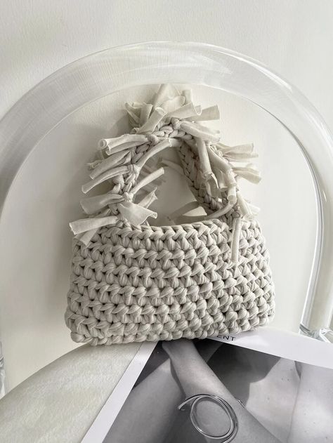 Minimalist Top Handle Crochet Bag | SHEIN USA Handle Crochet Bag, Shein Crochet, Minimalist Top, Bags Pattern, Vacation Bag, Fringe Bags, Word Wrap, Crochet Bag Pattern, Crochet Bags