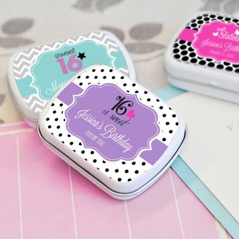 Sweet 16 Favors-Personalized Mint Tins-Quinceanera Favors-Unique Party Favors (set of 24) by SweetPartyGoodies on Etsy https://www.etsy.com/listing/269019030/sweet-16-favors-personalized-mint-tins Sweet 16 Favors, Quinceanera Favors, Favors Ideas, 15 Birthday, Unique Party Favors, Mint Tins, Sweet Sixteen Parties, Quinceanera Party, Beach Wedding Favors