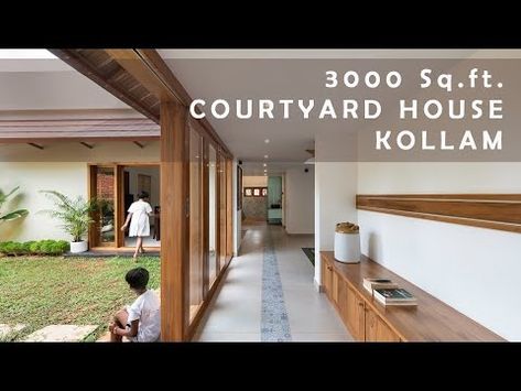 (15) 3000 sq.ft. Contemporary courtyard house in 16 cents at Kollam. - YouTube 3000 Sq Ft House Plans, House Plans With Courtyard, Contemporary Courtyard, 2000 Sq Ft House, Guest Room Design, Antique Fans, Courtyard House Plans, Courtyard House, Future Design