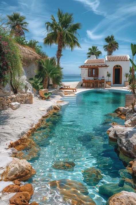 Beach Front Pool, Dream Life House, Dream Beach Houses, Dream Pools, Dream Beach, Dream Holiday, Design Your Dream House, Dream House Exterior, Stone House