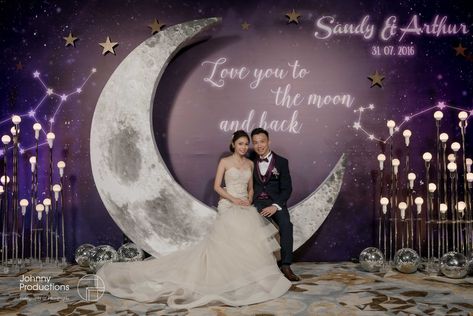 Galaxy Wedding Backdrop, Moon Wedding Backdrop, Moon Wedding Theme, Celestial Birthday, Celestial Wedding Theme, Sangeet Decor, Night Wedding Decor, Holiday Balloons, Galaxy Wedding