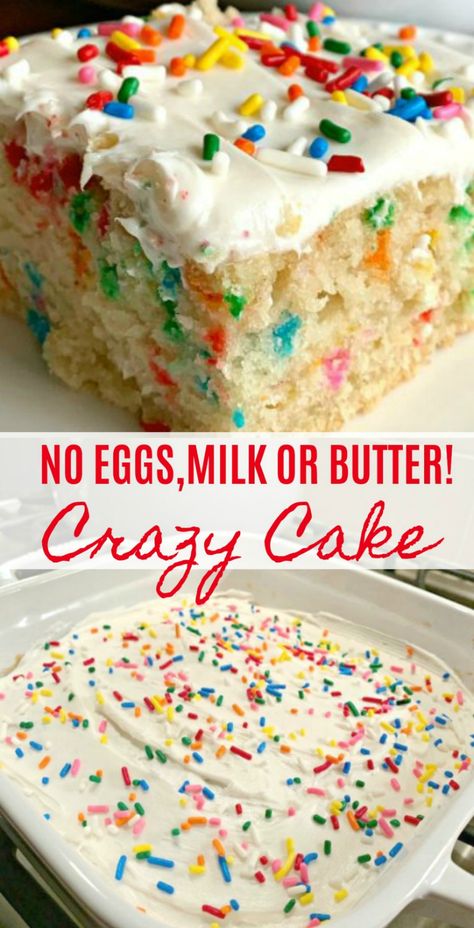 Vanilla Crazy Cake Recipe, Vanilla Crazy Cake, Cake No Eggs, Crazy Cake Recipes, Wacky Cake, Crazy Cake, Dessert Sans Gluten, Dairy Free Cake, Eggless Desserts