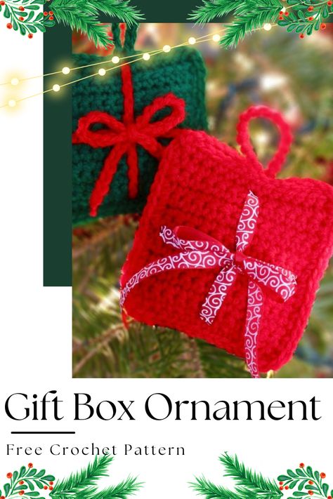 Christmas gift box ornaments are a classic decoration, but I hadn't seen many crochet versions of them available. So I decided to create my own pattern for them. Christmas ornaments are a classic decoration, but I also like using them as gifts during the holiday season. This free beginner crochet pattern is a simple and quick project to stitch together, and there are lots of ways you can personalize it for yourself or for a gift! Xmas Crochet, Big Gift Boxes, After Christmas Sales, Classic Decoration, Beginner Crochet, Christmas Ornament Pattern, Red Gift, Single Crochet Stitch, Christmas Gift Box