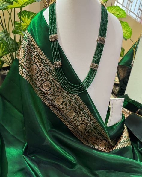 Bottle green Banarasi semi silk saree comes with golden buttas all over saree and pallu. Beautiful green crystal neckpiece paired from @kattam.in #sarees #bottlegreensarees #traditionalsaree #satinsilksaree #occationalwear Bottle Green, Traditional Sarees, Green Crystal, Green Crystals, Silk Satin, Silk Saree, Silk Sarees, Saree, Silk