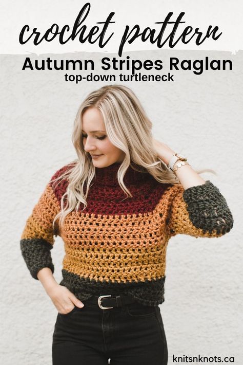 Beginner-friendly crochet pattern for a turtleneck sweater with raglan shaping. Uses #6 super bulky weight yarn for a quick project! Friends Crochet, Crochet Pullover, Gilet Crochet, Knit Ideas, Crochet Sweaters, Raglan Sweater, Garment Pattern, Super Bulky, Crochet Diy