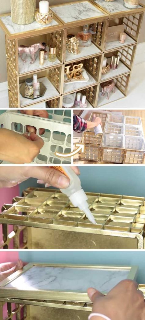 Gold Organizer, Organizer Diy, Painting Plastic, Dollar Tree Decor, Living Room On A Budget, Diy Home Decor On A Budget, Décor Diy, Easy Home Decor, Tree Crafts