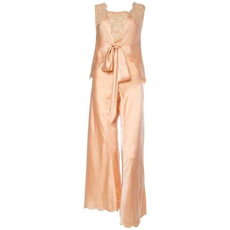 Preowned Sensual 1930s Silk Couture Pajamas ($850) ❤ liked on Polyvore featuring intimates, sleepwear, pajamas, multiple, silk pjs, silk sleepwear, silk pyjamas, silk pajamas and silk sleep wear Couture Pajamas, Silk Playsuit, Silk Loungewear, Pajamas Silk, Vintage Loungewear, Silk Pjs, Silk Pyjamas, Vintage Pajamas, Luxury Pajamas