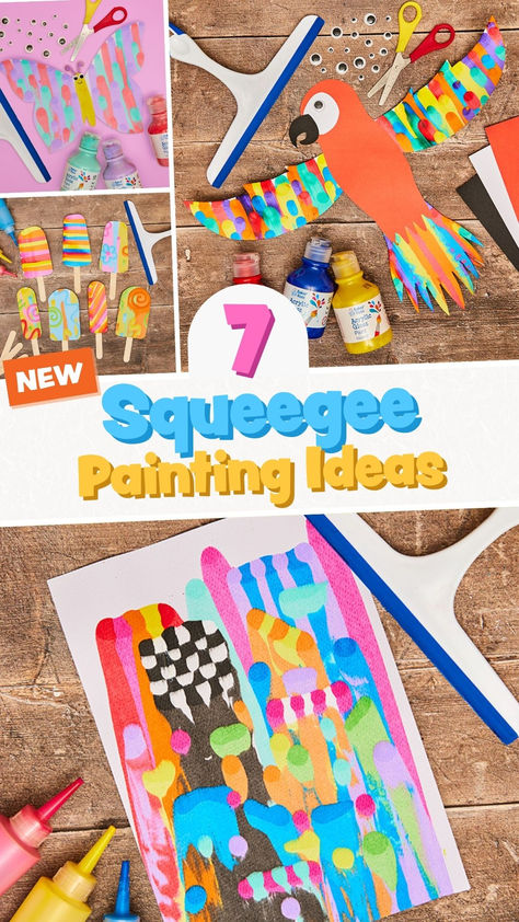 Squeegee Painting Ideas ✨. Squeegee painting is such an exciting and creative experience for children. There’s so much joy to be had with a squeegee and some paint that we think you’ll want to try this technique straight away. Browse our craft projects today! #BakerRoss #GetKidsCrafting #painting #Squeegeepainting Kinder Summer Activities, Diy Squeegee Art, Rainforest Crafts For Kids, Creative Arts Activities For Preschool, Scraper Painting, Art Club Ideas, Painting Craft Ideas, Painting Activities For Kids, Art Summer Camp