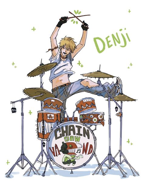 Denji Play Drums, How To Play Drums, Angel And Devil, Metroid, Chainsaw Man, Male Art, South Park, Chainsaw, Anime Fanart