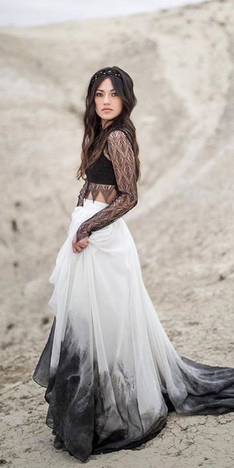 Black And White Two Piece, Boho Wedding Dresses, Alternative Wedding Dresses, Boho Style Wedding, Boho Dresses Long, Bohemian Wedding Dress, Floral Dresses Long, Beauty Dress, Black Wedding Dresses